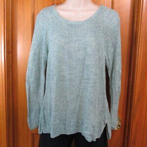 Nic & Zoe Sweater Heather Sage Green Long Sleeve Linen Blend Size Large